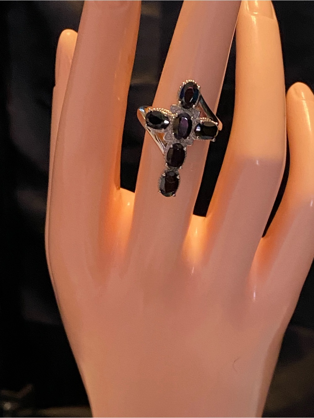 Black Thai Black Spinel 4.10 ctw Gemstone Cross Ring-Women Jewelry